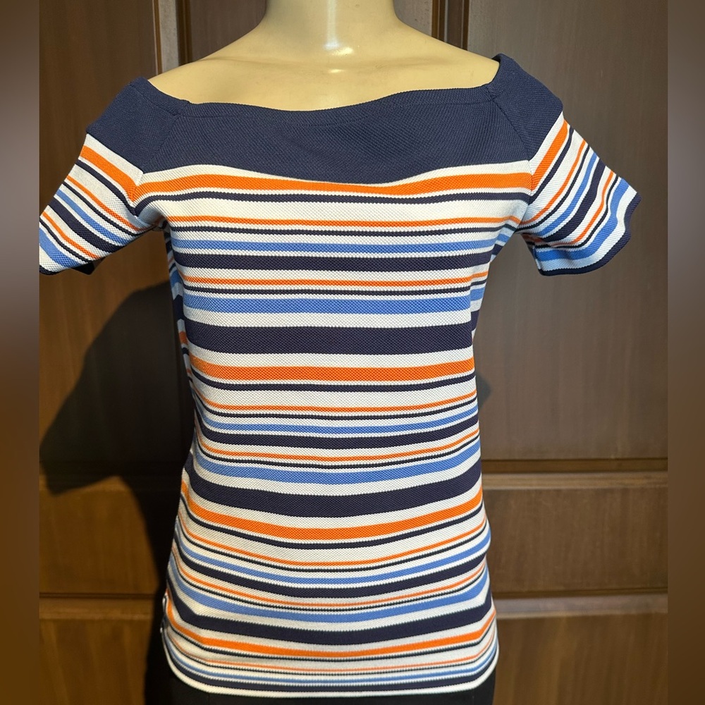 Michael Kors Blue and Orange Fitted Short Sleeve T-Shirt